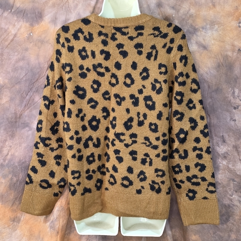 Old Navy Leopard Sweater Crew Neck Long Sleeves Brown Black Cheetah L - Picture 5 of 11